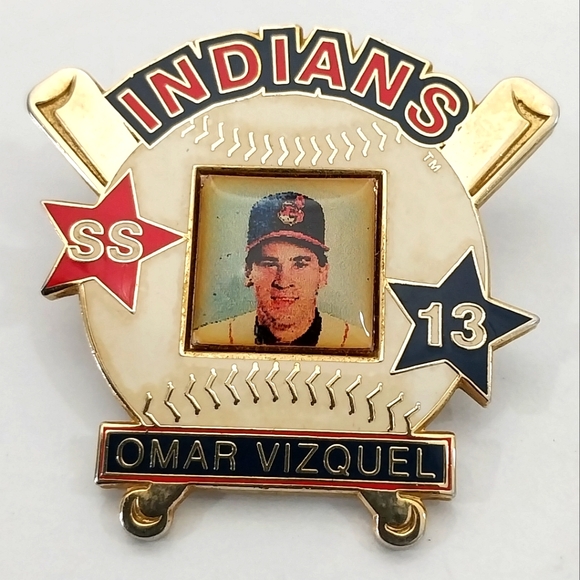 Omar Vizquel #13 Cleveland Indians MLB Golden Ball & Bat Photo Pin #J029 - Picture 1 of 3